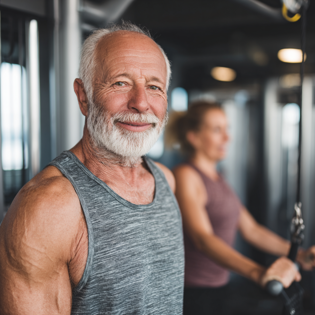 Happy elderly European couple preparing nutritious meal together, showing healthy lifestyle and proper nutrition habits